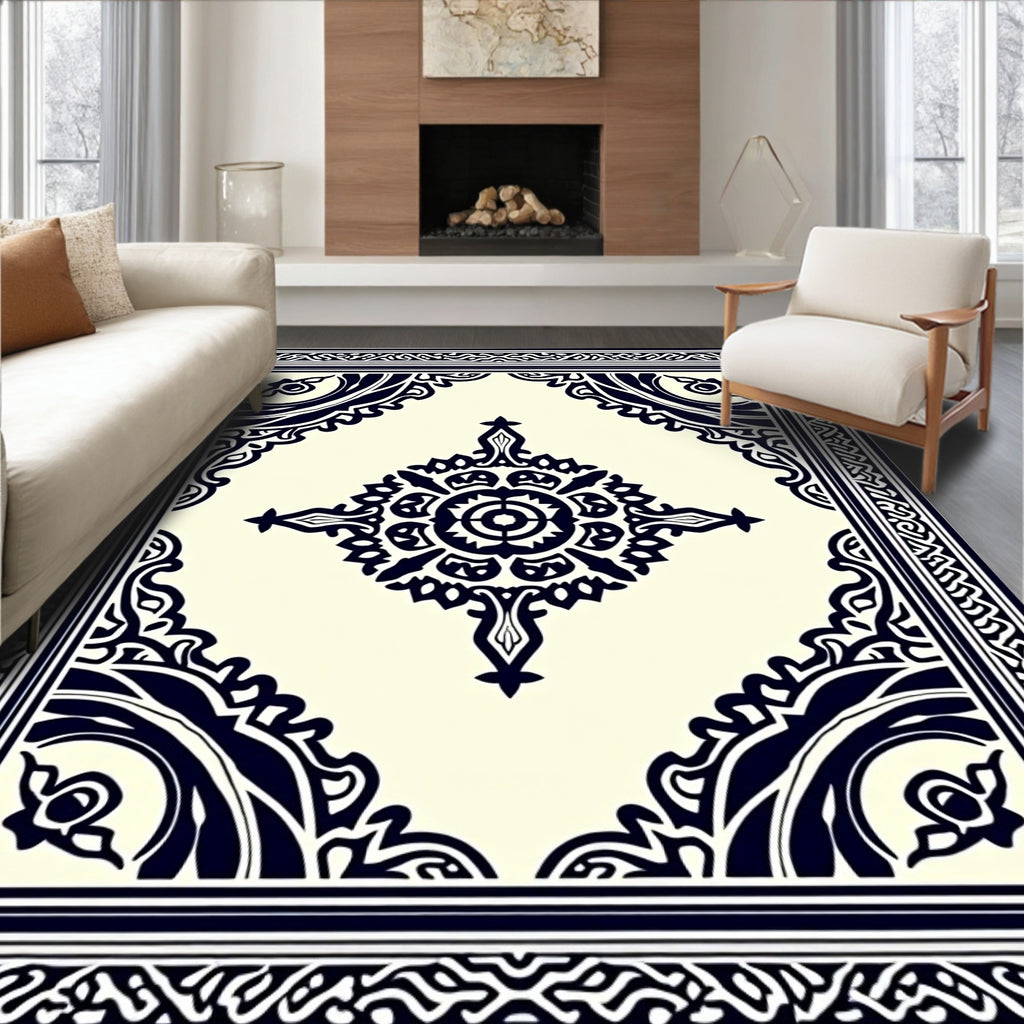 Navajo Black Ivory Medallion Border Rug