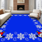 Festive Blue Snowman Snowflake Border Rug