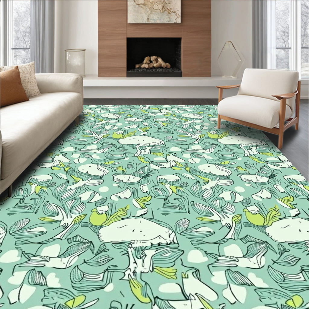 Whimsical Teal Organic Contour Flow Rug