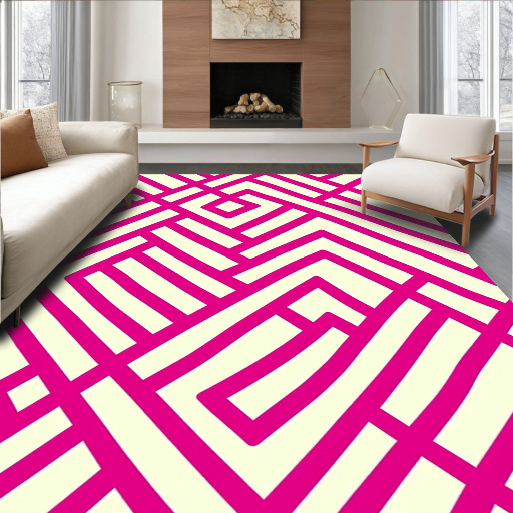 Bold Magenta Geometric Maze Rug