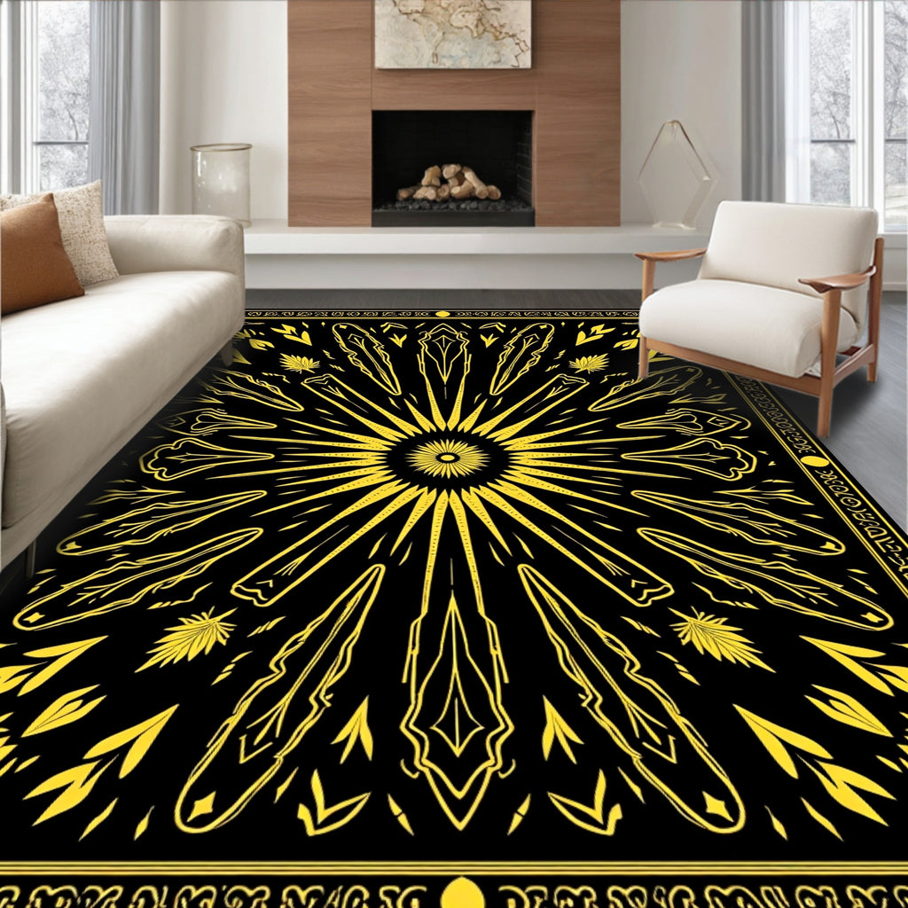 Golden Sunburst Star Mandala Rug