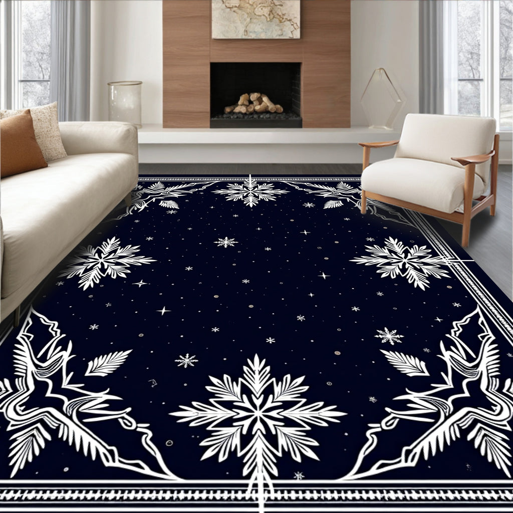 Deep Blue Snowflake Winter Night Rug