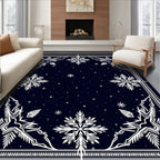 Deep Blue Snowflake Winter Night Rug
