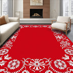 Vibrant Red Floral Snowflake Border Rug