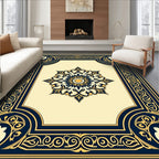 Ornate Navy Gold Floral Medallion Rug