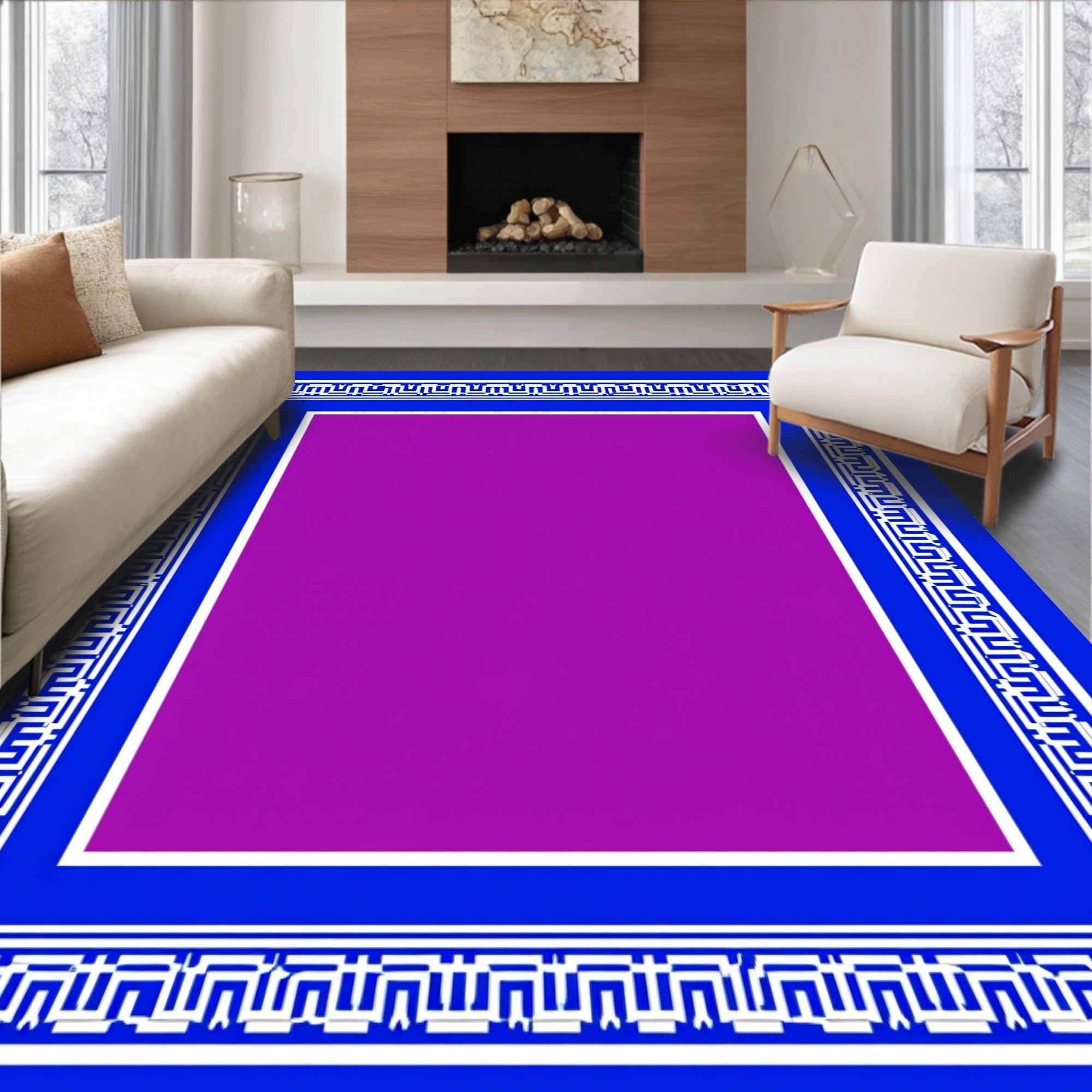 Bold Blue White Greek Key Square Rug