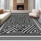 Monochrome Angular Labyrinth Floor Art Rug