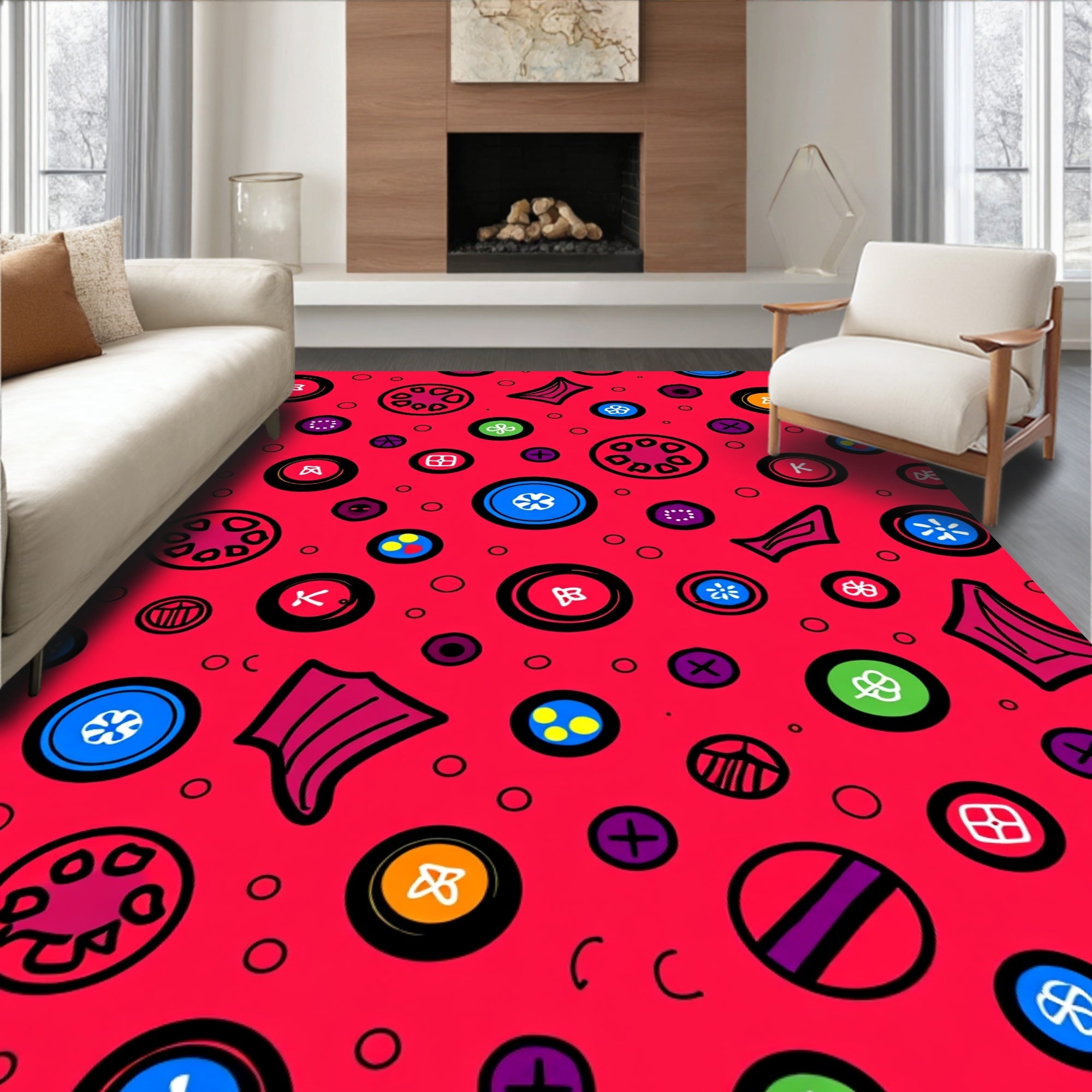 Red Button Medley Collage Rug