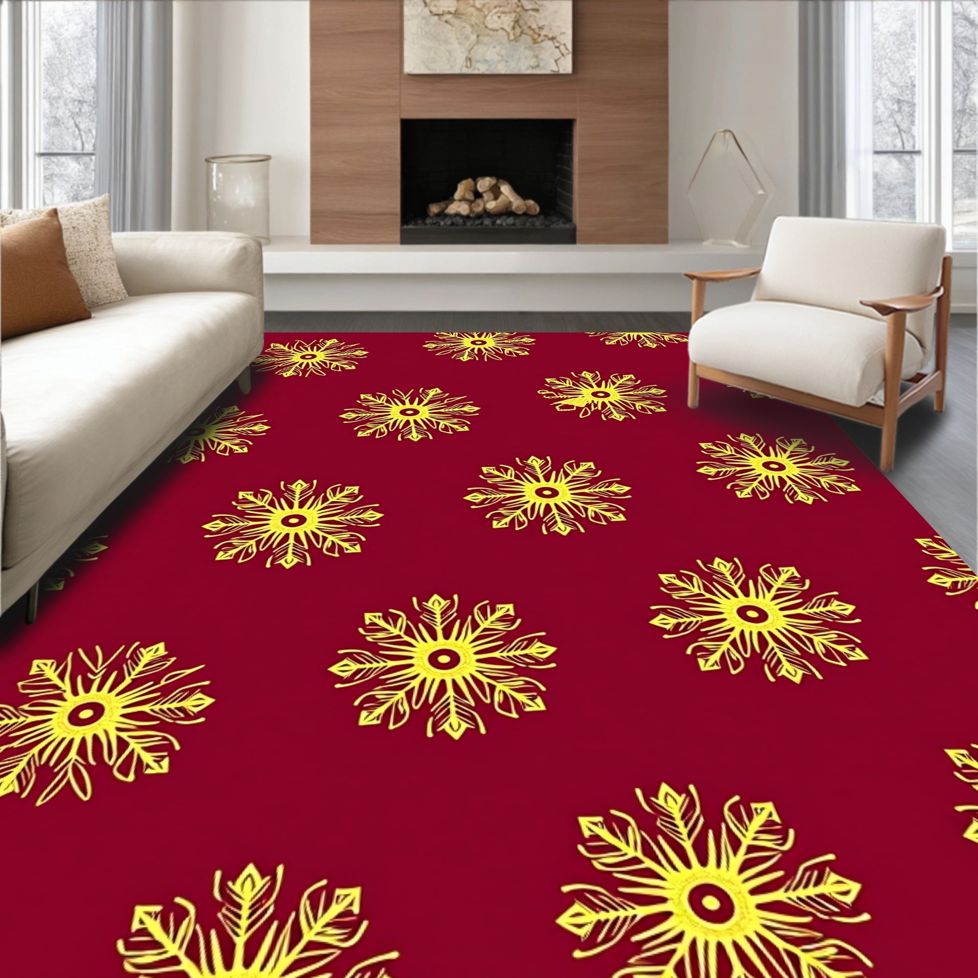 Golden Sunburst Medallions Red Rug