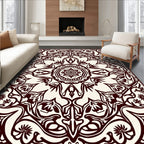 Ornate Deep Crimson Symmetry Mandala Rug