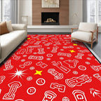 Red White Abstract Graffiti Shapes Rug