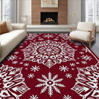 Ornate White Snowflake Mandala Crimson Rug