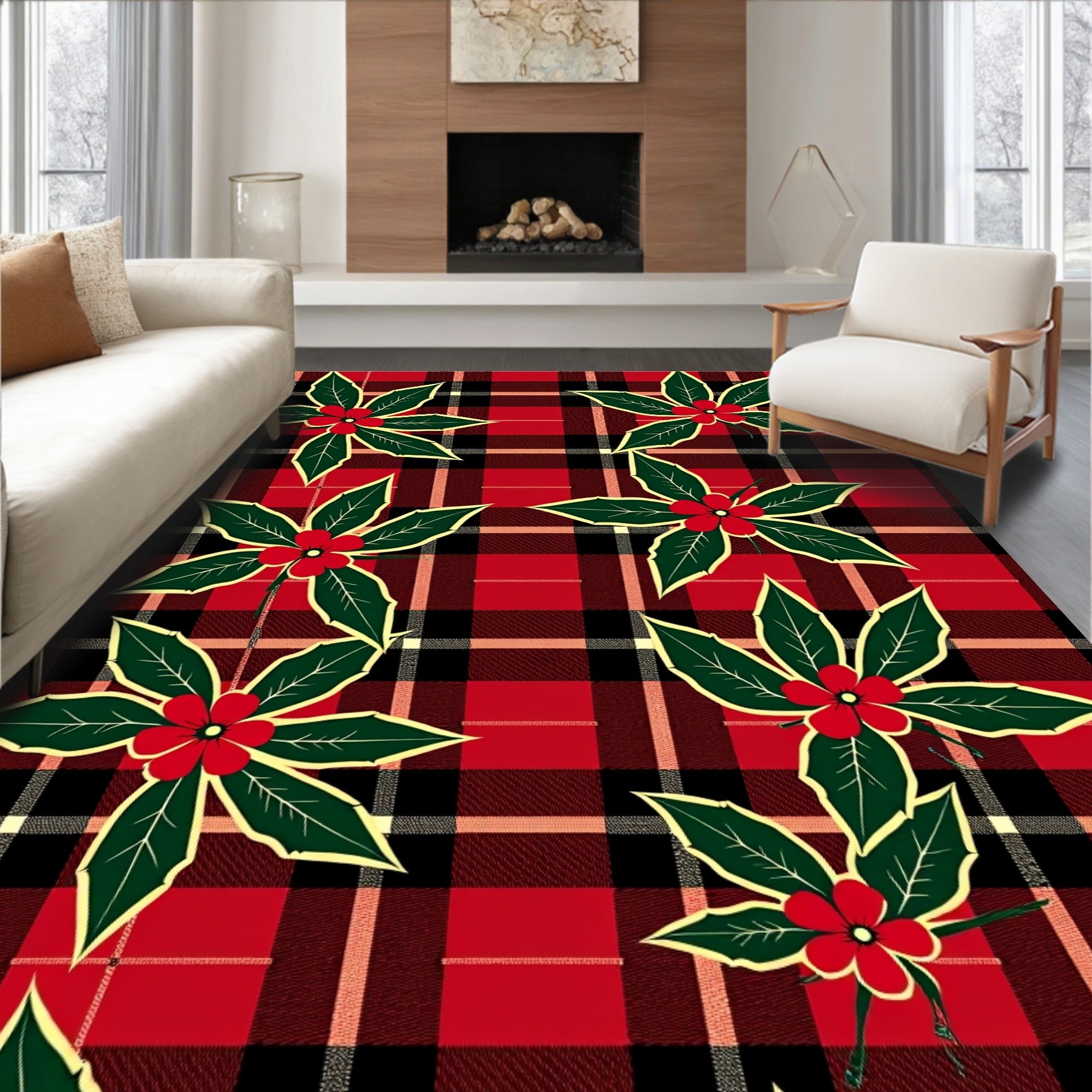 Plaid Red Holly Floral Radiance Rug