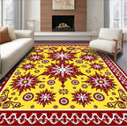 Crimson Yellow Starburst Roundels Rug