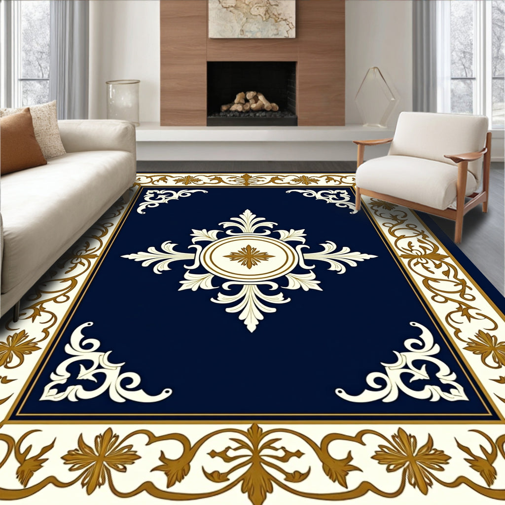 Elegant Ivory Gold Floral Medallion Rug