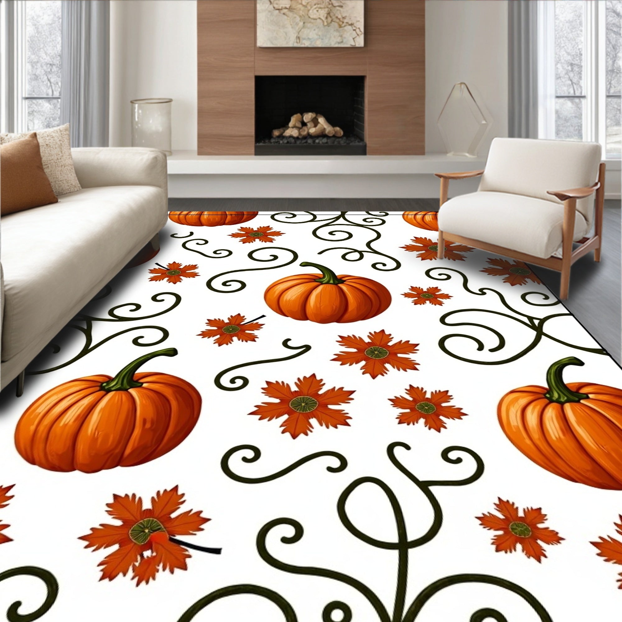 Autumn Pumpkin Swirl Foliage Rug