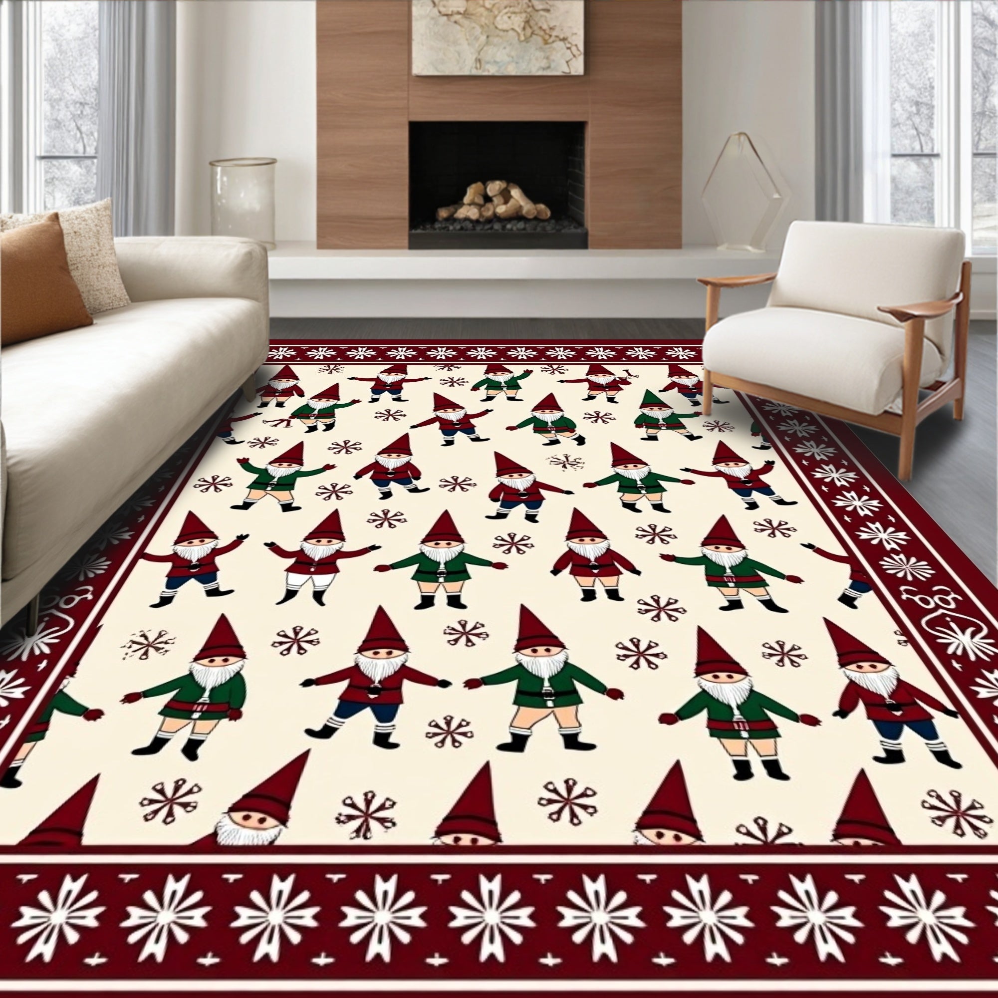 Crimson Green Gnome Snowflake Scatter Rug