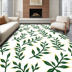 Dark Green Leafy Branches White Background Rug