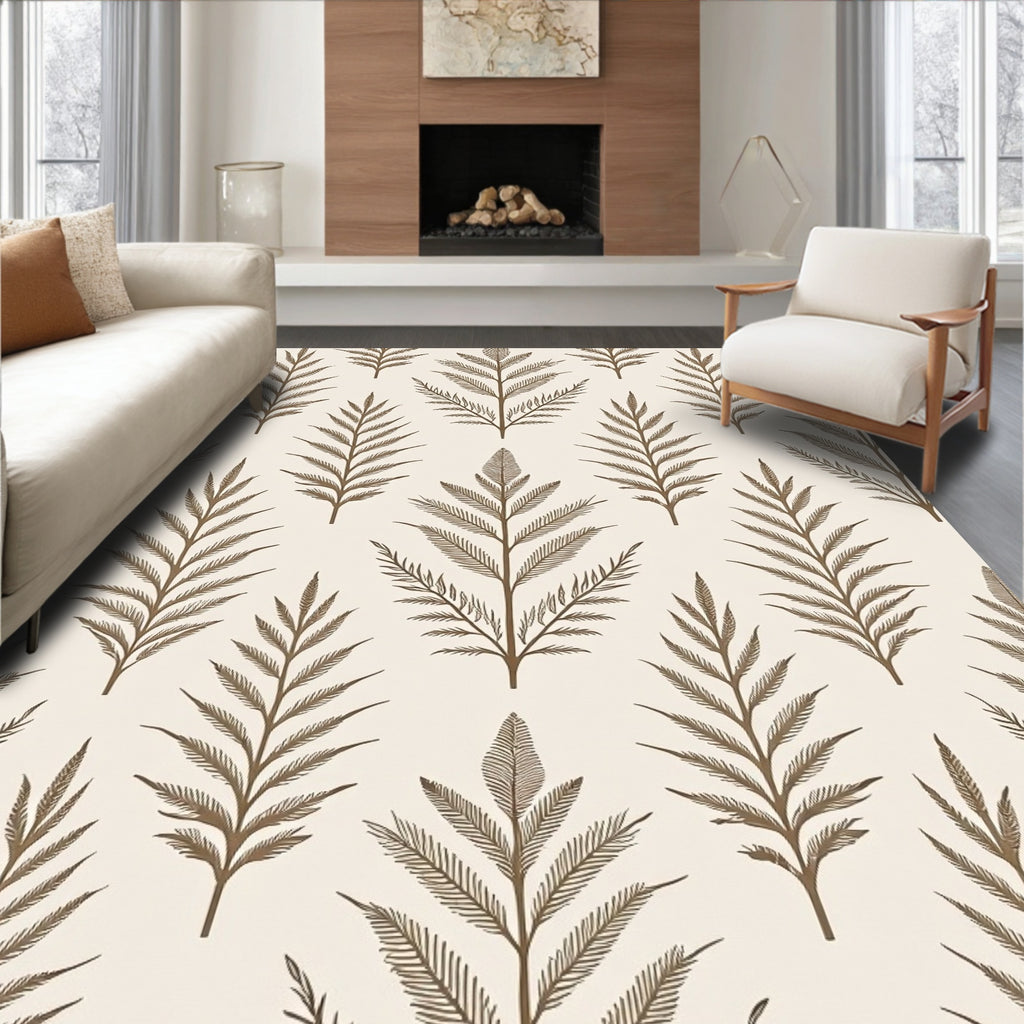 Earthy Brown Fern Leaf Harmony Rug