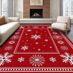 Crimson White Snowflake Border Rug