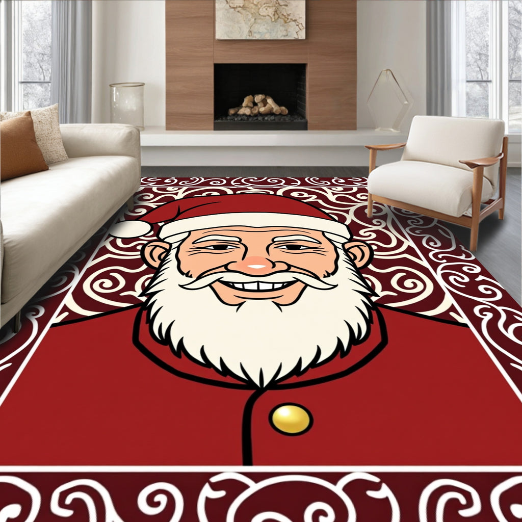 Whimsical Red Santa Claus Border Rug