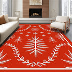 Crimson and White Winter Forest Snowflakes Rug