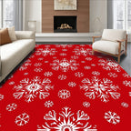 Crimson Red White Snowflake Cluster Rug