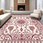 Crimson Floral Scroll Border Rug