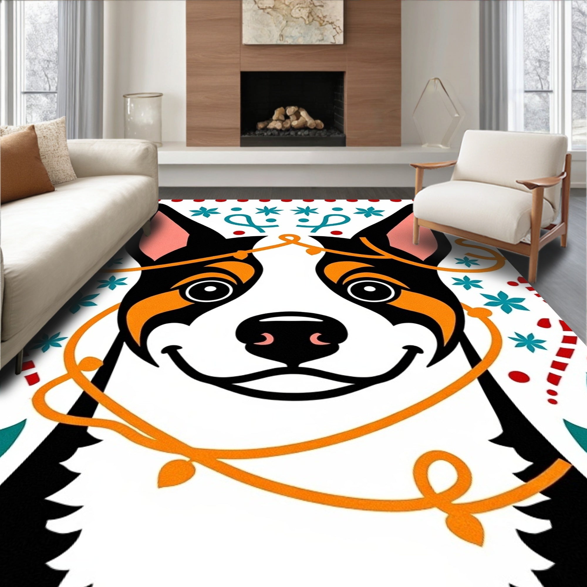 Joyful Dog In Festive Lights Rug