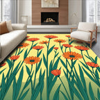 Orange Daisy Field Yellow Background Rug