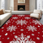 Warm Red White Snowflake Medley Rug