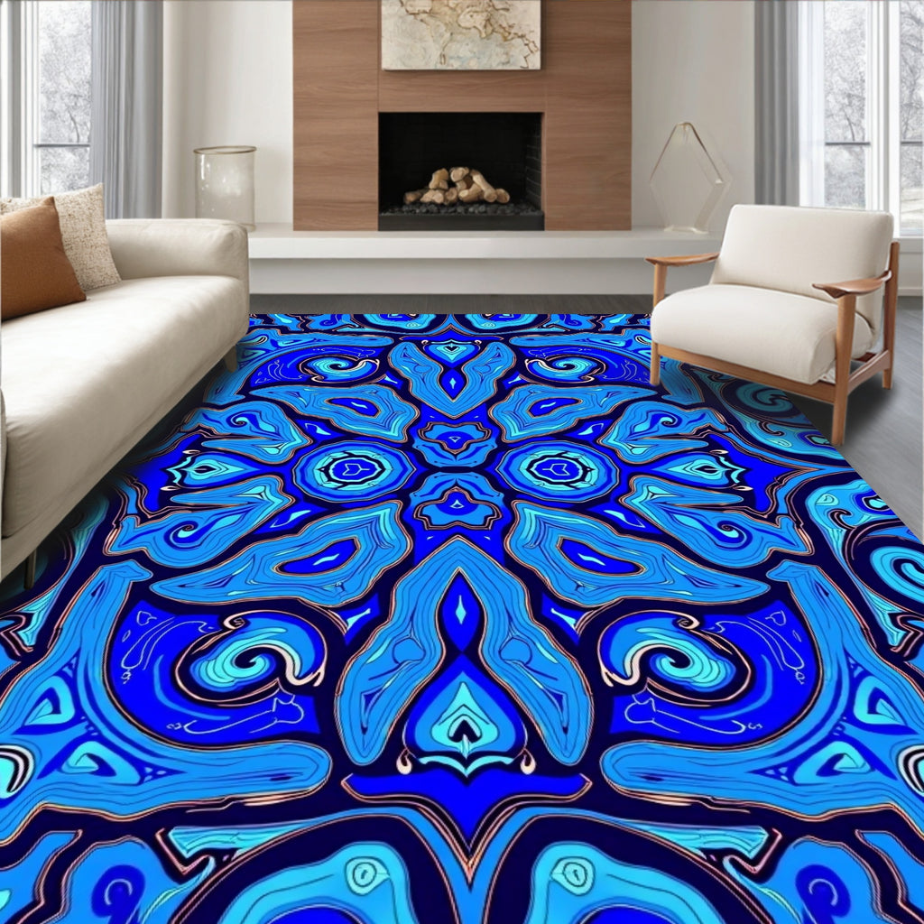 Deep Blue Kaleidoscopic Swirl Rug