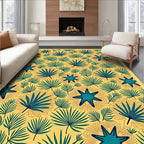 Teal Starburst Foliage Yellow Background Rug