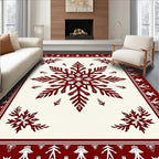 Crimson Snowflake Bordered Cream Rug
