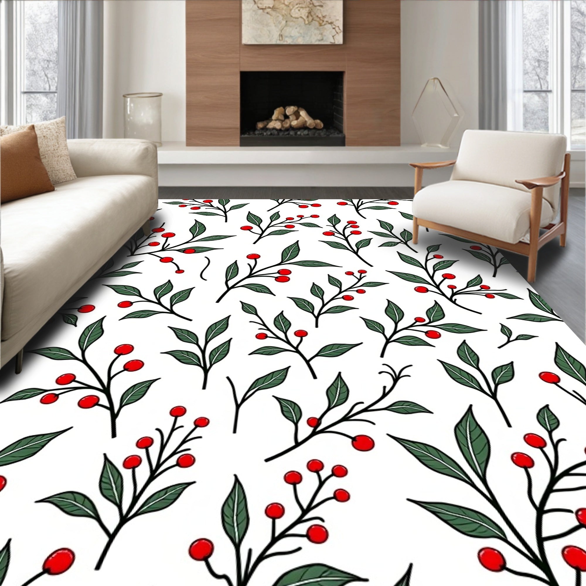 Red Berry Branch Garland Repeating Rug