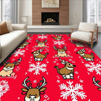 Red Winter Deer Snowflake Repeat Rug