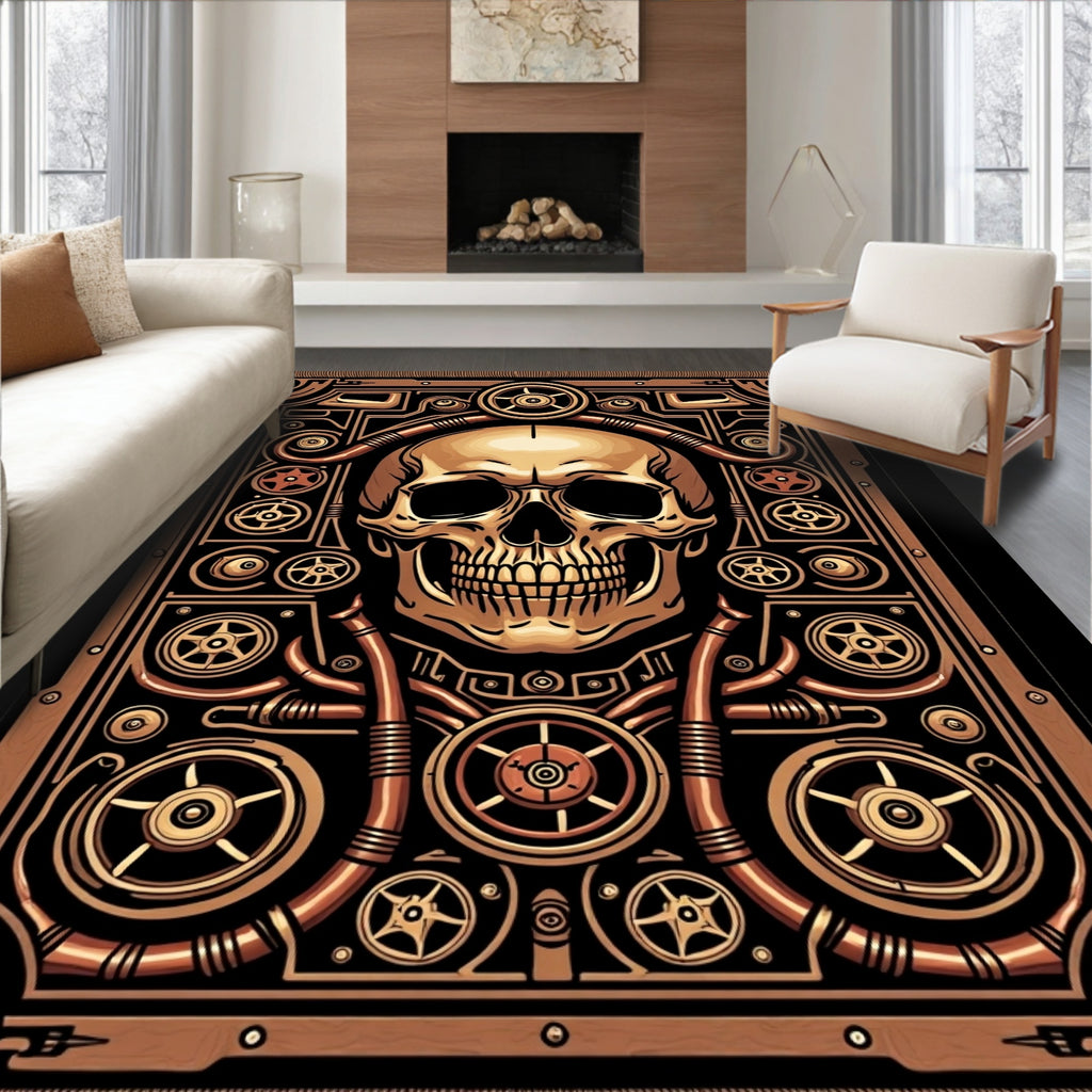 Steampunk Skull Copper Mechanism Rug