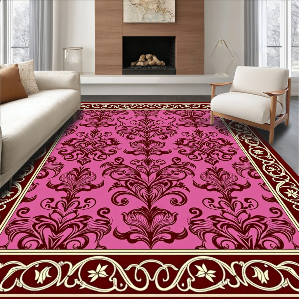 Crimson Floral Bordered Medallion Rug