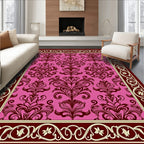 Crimson Floral Bordered Medallion Rug