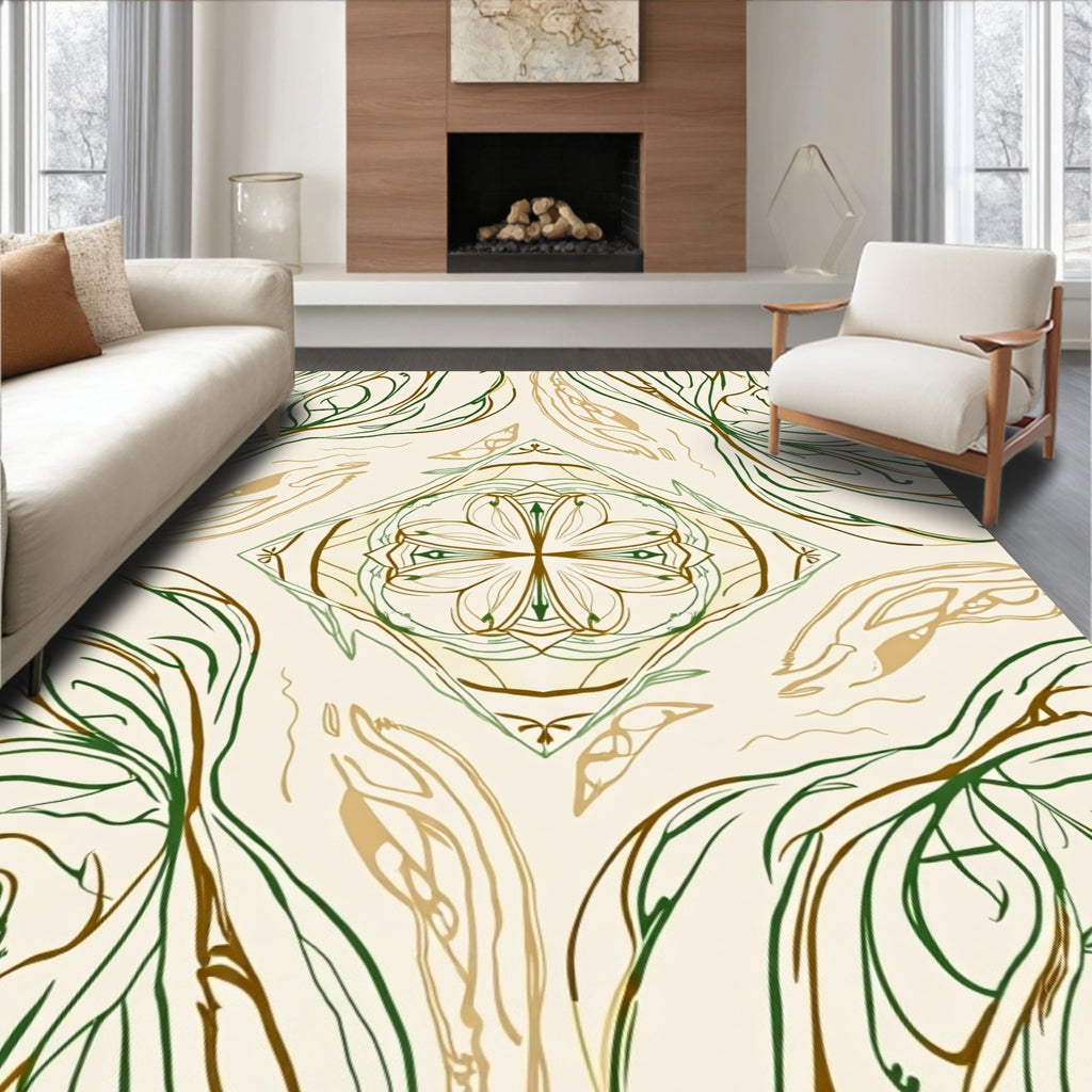 Earthy Abstract Floral Scroll Rug