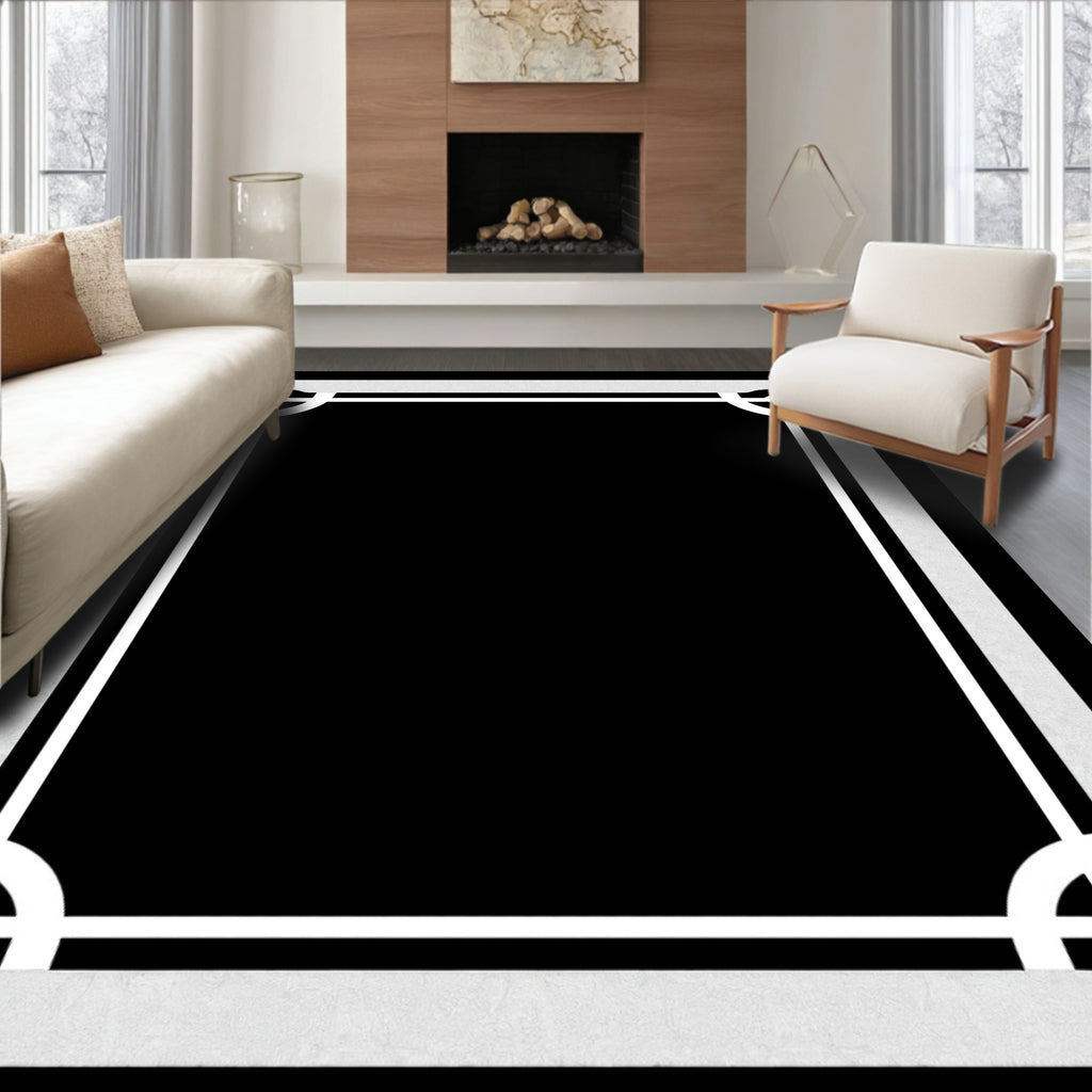 Minimalist White Geometric Border Rug