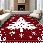 Crimson White Christmas Tree Snowflakes Rug