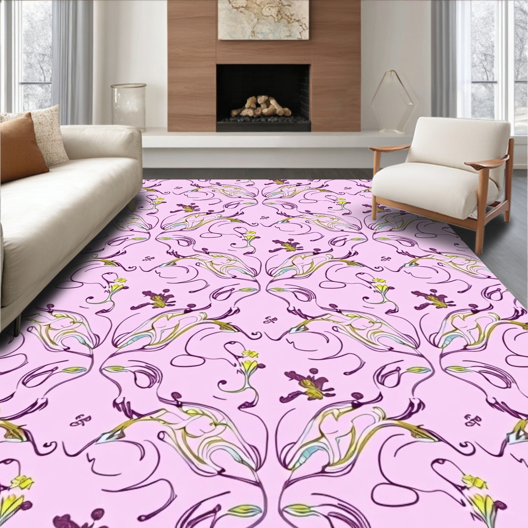 Amethyst floral and vine symmetry Rug