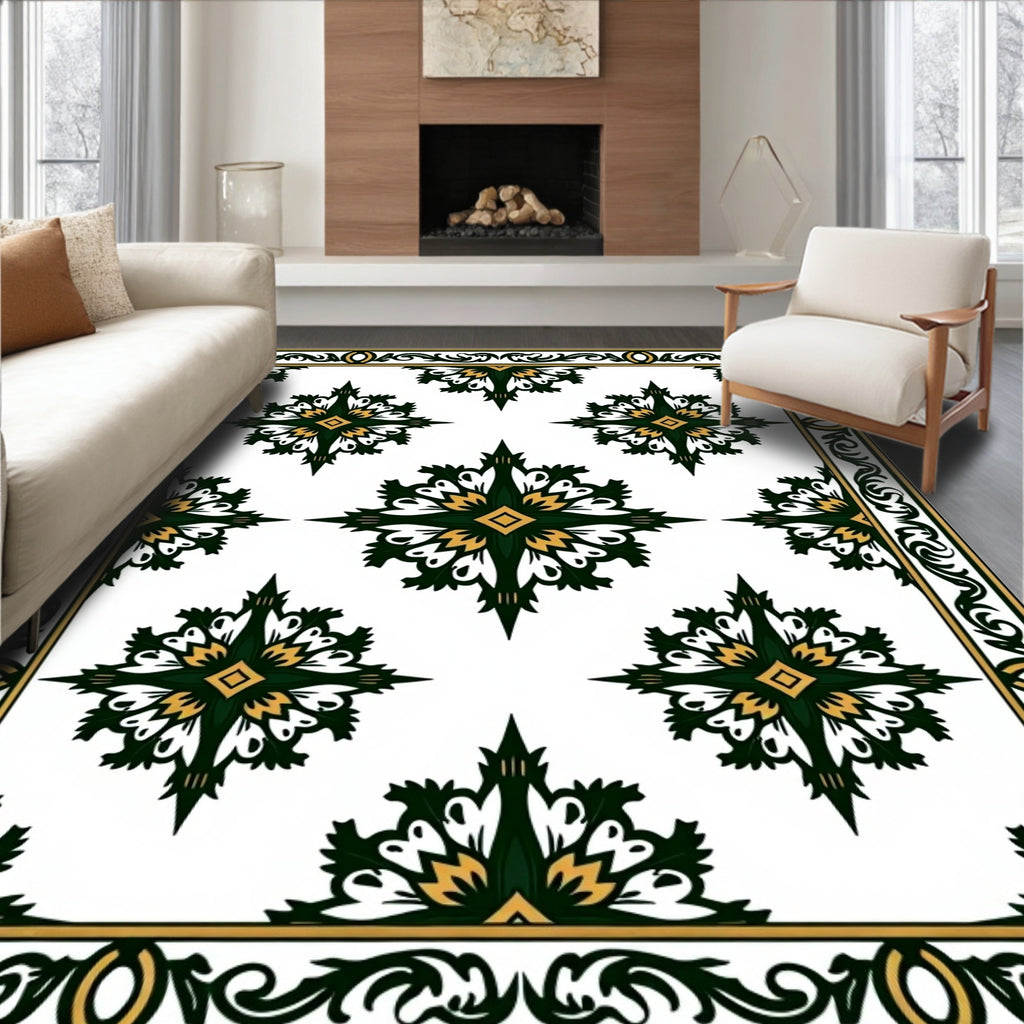 Green and Gold Starburst Frame Rug