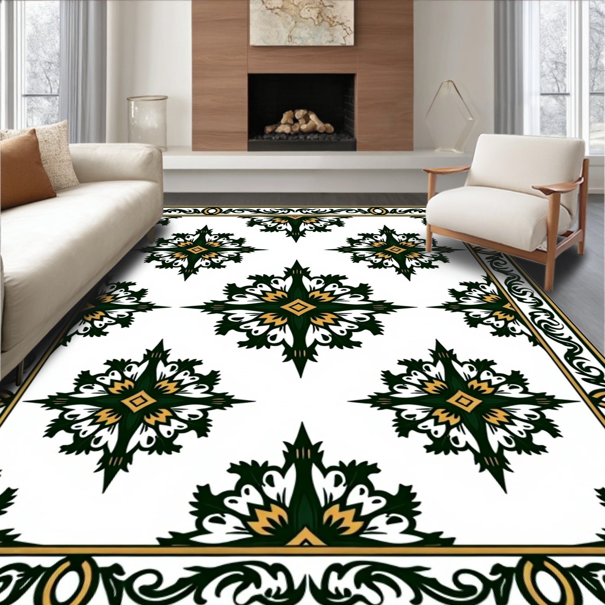 Green and Gold Starburst Frame Rug