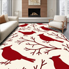 Crimson Birds Winter Branches Rug