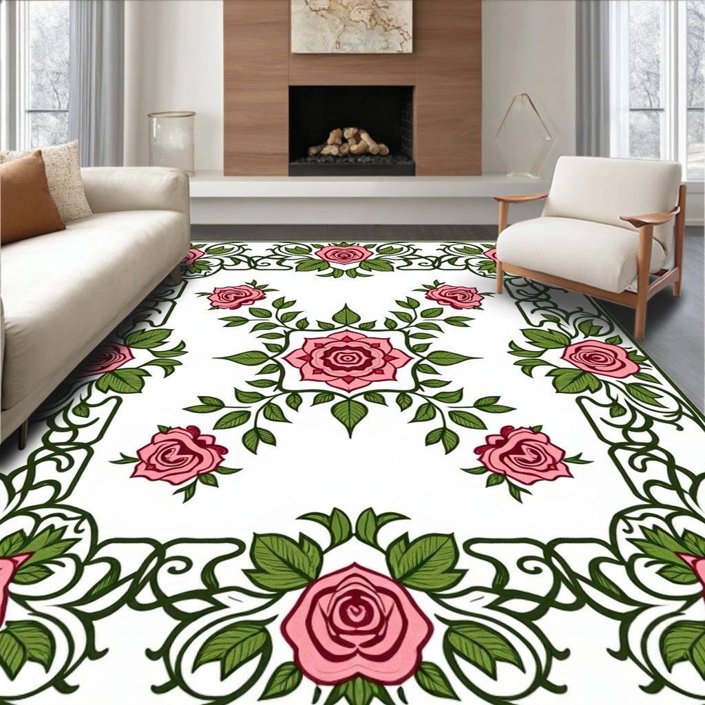 Vintage Rose Garden Border Rug