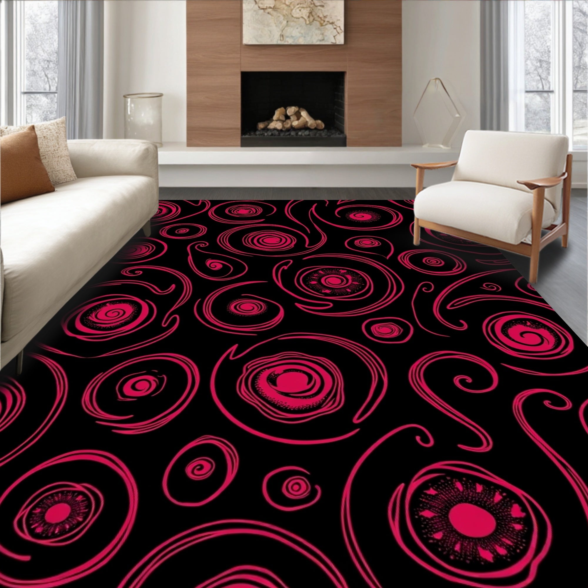 Crimson Swirl Eye Abstract Rug