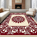 Ornate Crimson Petal Frame Rug