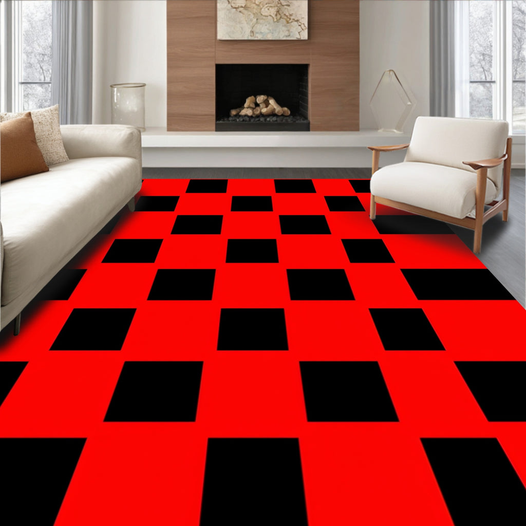 Bold Red Black Gingham Check Rug